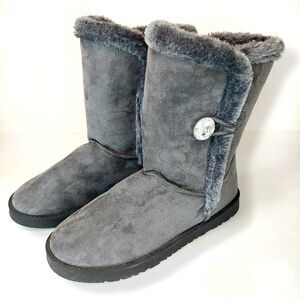 Sag Habor Gray Bailey Button Bling Faux Suede Fur Lined Boots Sz 9